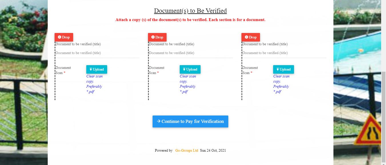 sample snapshot of the university of Buea online upload form